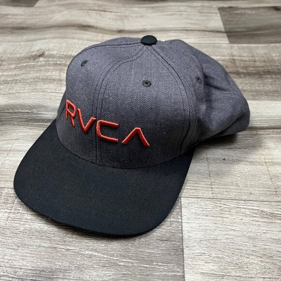 RVCA Graphic Embroidered Flat Bill Snap Back Hat Grey Orange Unisex One Size - Picture 1 of 7